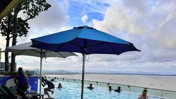 Innenpool, Außenpool, Sonnenschirme, Liegestühle