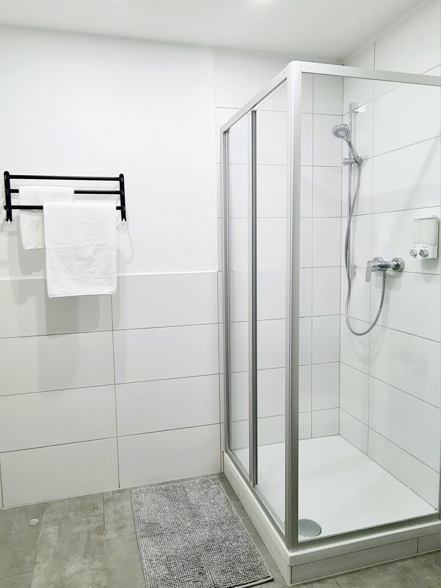 Dusche, Haartrockner, Handtücher, Seife