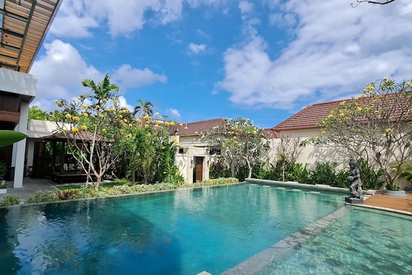 Outdoor pool, sun loungers