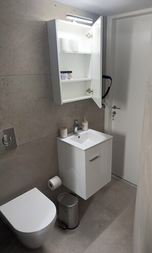 Dusche, kostenlose Toilettenartikel, Haartrockner, Hausschuhe