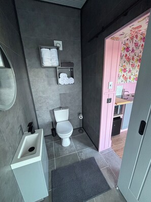 Dusche, Handtücher, Seife, Shampoo