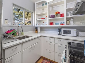Fridge, microwave, oven, coffee/tea maker