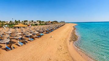 Private beach, sun-loungers, beach umbrellas, beach towels