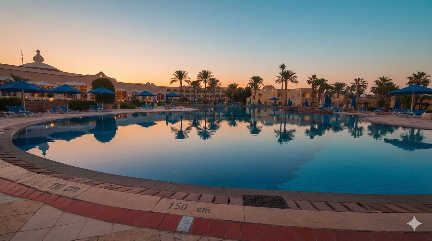 6 piscines extérieures, parasols de plage, chaises longues