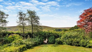 A lush garden with a variety of plants and trees, a clear sky, and a distant hill. - 1 Bed in Withypool (oc-s29887) (Withypool)
