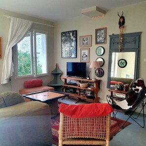 TV, DVD player, books