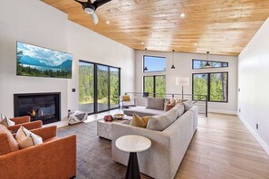 スマートテレビ、暖炉、書斎 / ワークスペース