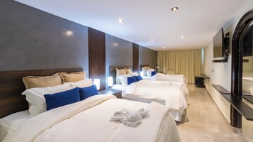 Premium bedding, desk, laptop workspace, free WiFi