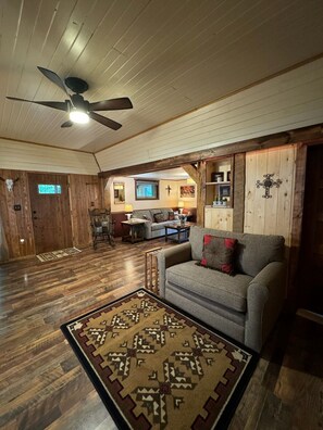 电视、壁炉、DVD 播放器、书