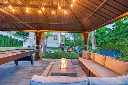 Backyard Oasis: Gazebo, Pool Table & Fire Table