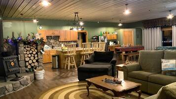 TV, fireplace, DVD player, video library