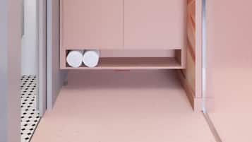 Shower, eco-friendly toiletries, hair dryer, towels