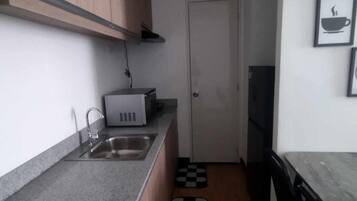 Fridge, microwave, electric kettle