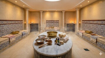 Behandlingsrum til par, tyrkisk bad/hammam, hot stone-massage