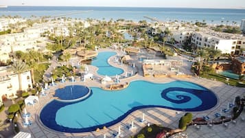 6 outdoor pools, pool umbrellas