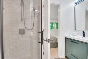 Hair dryer, bidet, towels, soap