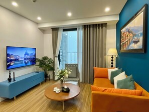 Premier Apartment, 1 Bedroom, Kitchenette, Ocean View | Living area | TV - Sea Gallery Phu Quoc Luxury Apartment (Phu Quoc)