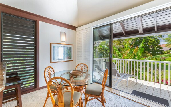 Outdoor dining - Kiahuna Plantation Resort 47 Royal Garden 1 BD (Koloa)