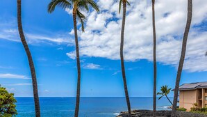 A beach with palm trees and a clear blue sky. - Royal Sea Cliff Kona 429 Partial Ocean View Studio (Kailua Kona)
