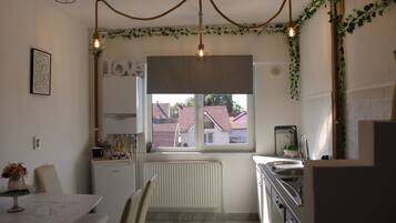 Fridge, microwave, dishwasher, electric kettle