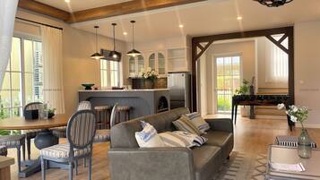 Villa – gallery, strandutsikt | Oppholdsområde | En 24-tommers LCD-TV med Parabol-TV