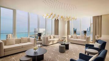 Deluxe Suite, 2 Bedrooms, Balcony, Sea View | Living area | 55-inch LED TV with satellite channels, iPod dock