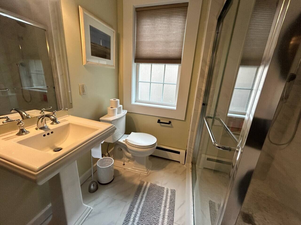 Shower, towels, soap, shampoo