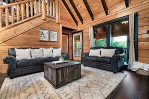 Smart TV, fireplace, foosball, books