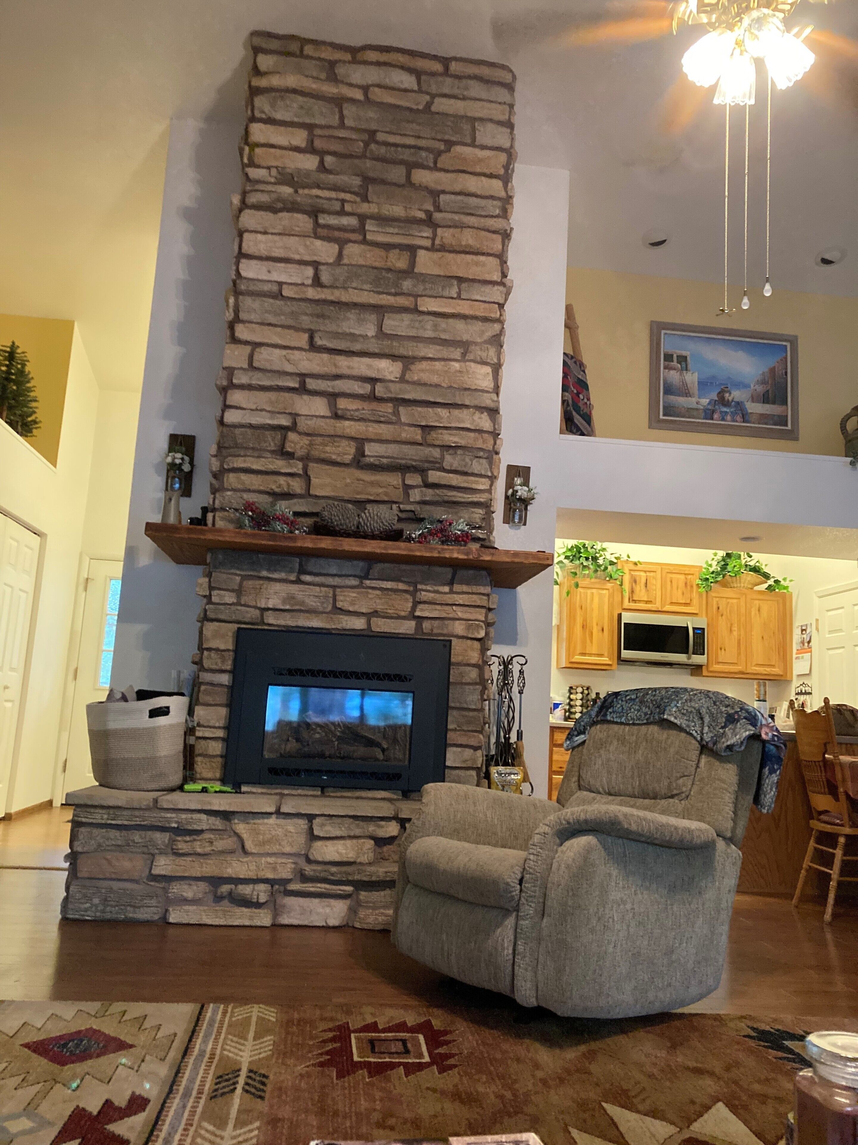 Smart TV, fireplace, DVD player, books