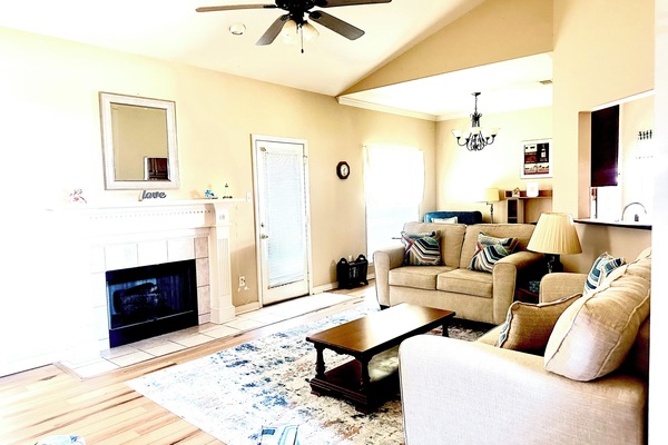 Spacious Living Room with TV that has Amazon Fire Stick