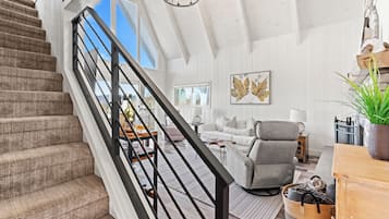 Smart TV, fireplace, video games, DVD player
