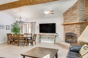 TV, fireplace, video games, DVD player