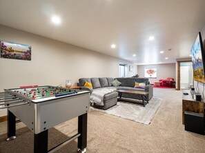 テレビ、暖炉、書庫