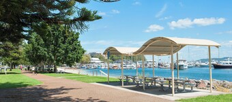Portofino Nelson Bay with water views across Harbour and free parking