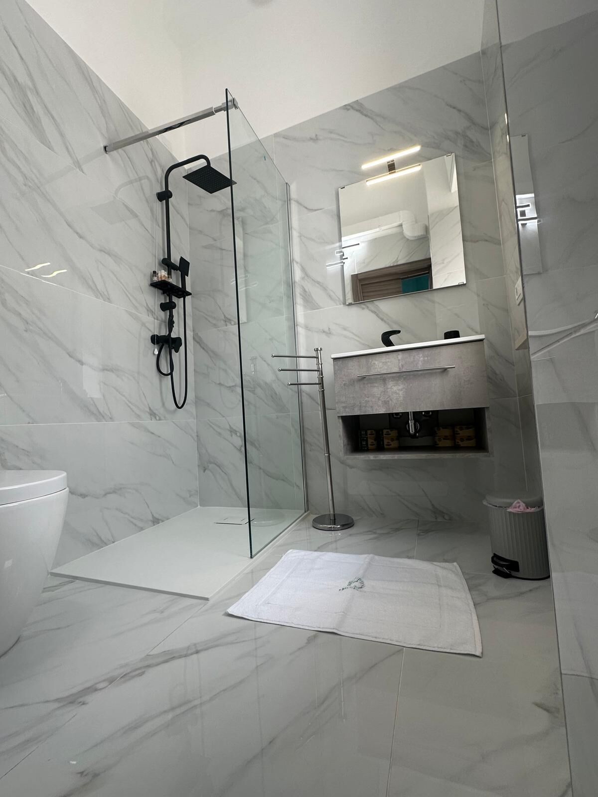 Haartrockner, Bidet, Handtücher, Seife