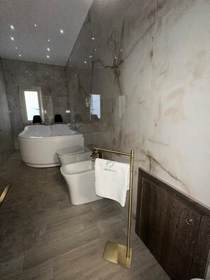 Hiustenkuivaaja, bidee, pyyhkeet, saippua