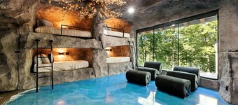 Cave Room, Waterfall, Pickleball, Poker Table, Pool Table, Pets
