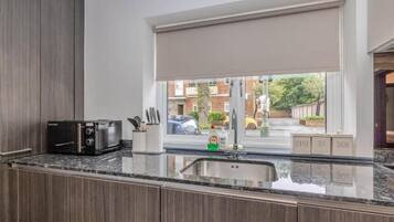 Fridge, microwave, oven, dishwasher