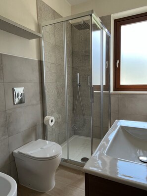 Ducha, secador de pelo, bidet, toallas