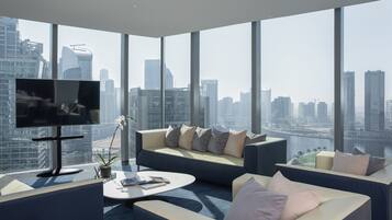 Combined shower/bathtub, hair dryer, bathrobes, slippers