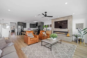 TV, fireplace, offices