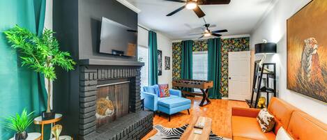 House (3 Bedrooms) | Living area | TV, fireplace