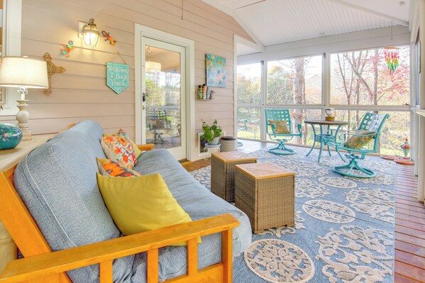 House (3 Bedrooms) | Front of property - Blue Ridge Mtn Retreat: Porches & Creek Access (Hendersonville)