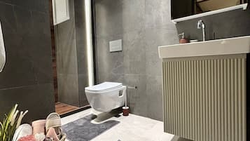 Comfort Duplex | Bathroom | Shower, hair dryer, slippers, towels