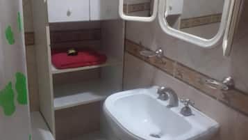 Bidet, towels, soap, toilet paper