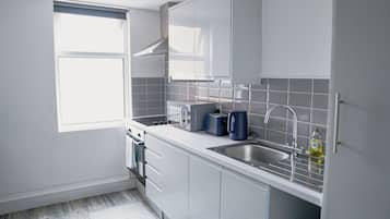 Fridge, microwave, oven, electric kettle