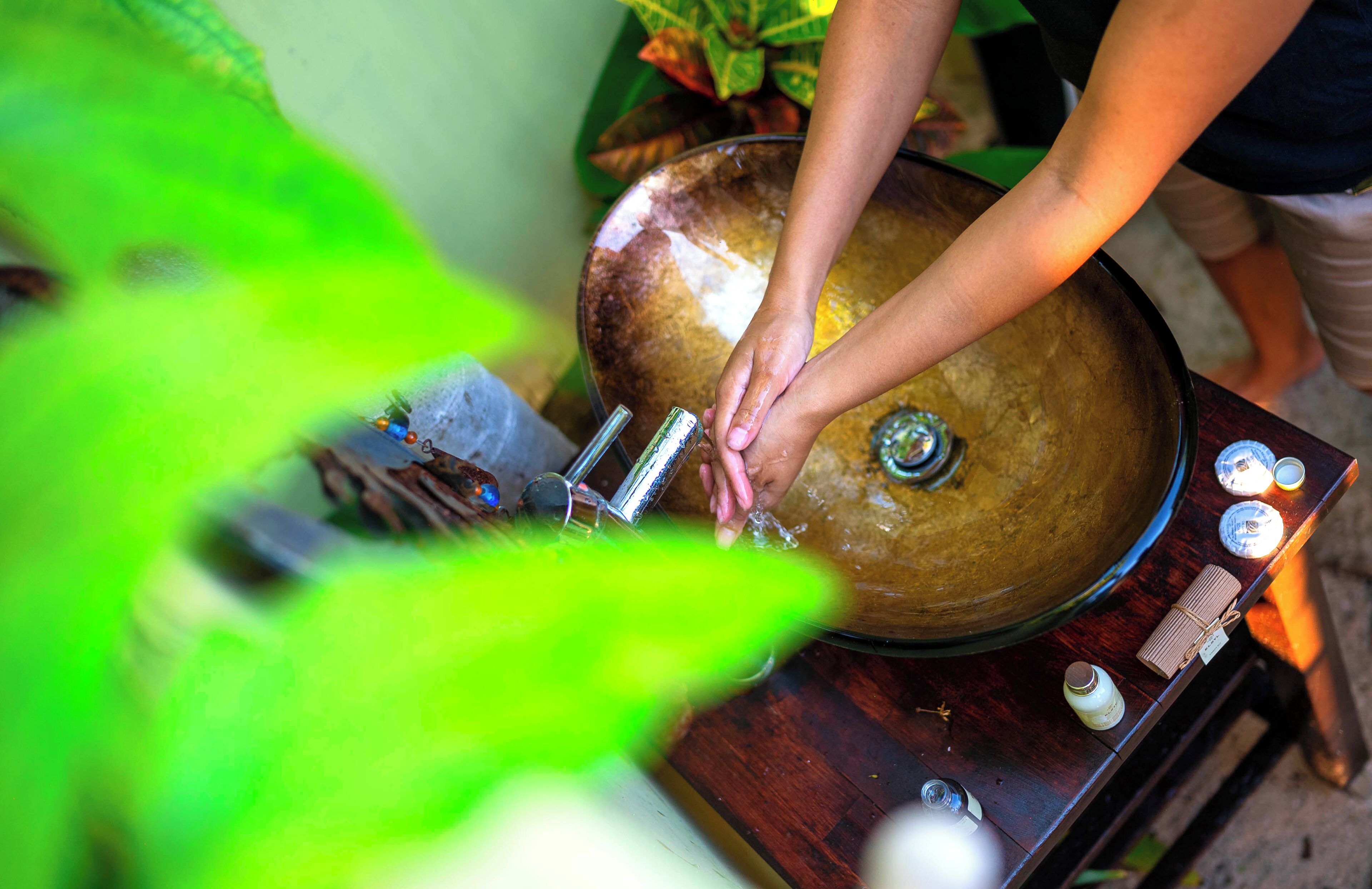 Dusj, håndklær, såpe og sjampo