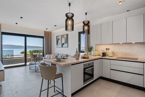 Fridge, oven, dishwasher, coffee/tea maker