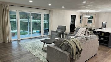 Smart TV, fireplace, foosball, table tennis