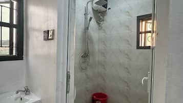 Shower, bidet, towels, soap